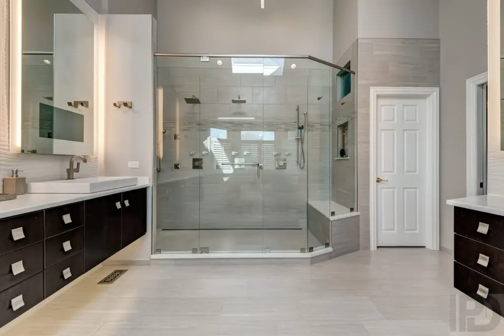 A shower area with glass cover