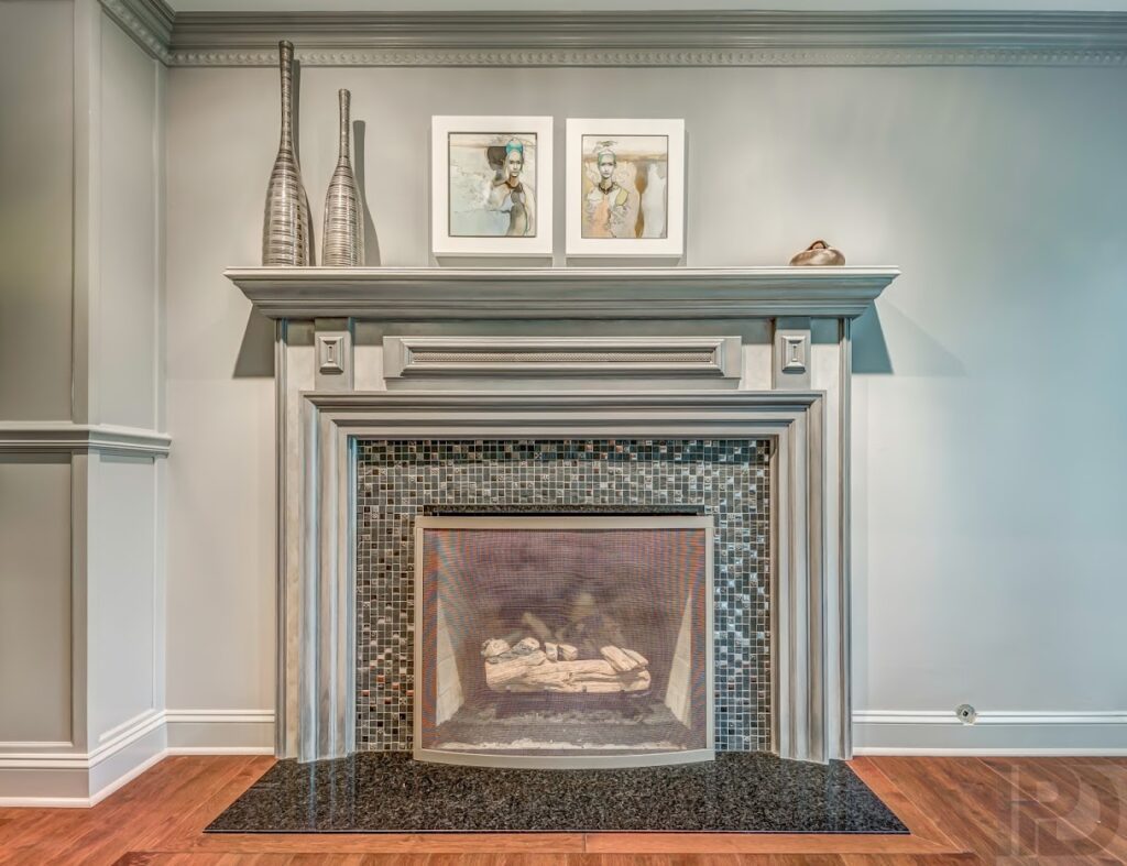 Gray-colored fireplace